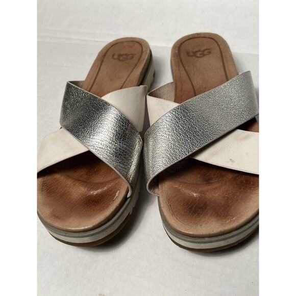 UGG Australia Women’s Size 6‎ Sandals KARI Metallic Silver Slide 1017908 - Picture 2 of 10